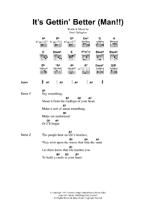 Oasis It's Gettin' Better (Man!!) sheet music notes and chords. Download Printable PDF.