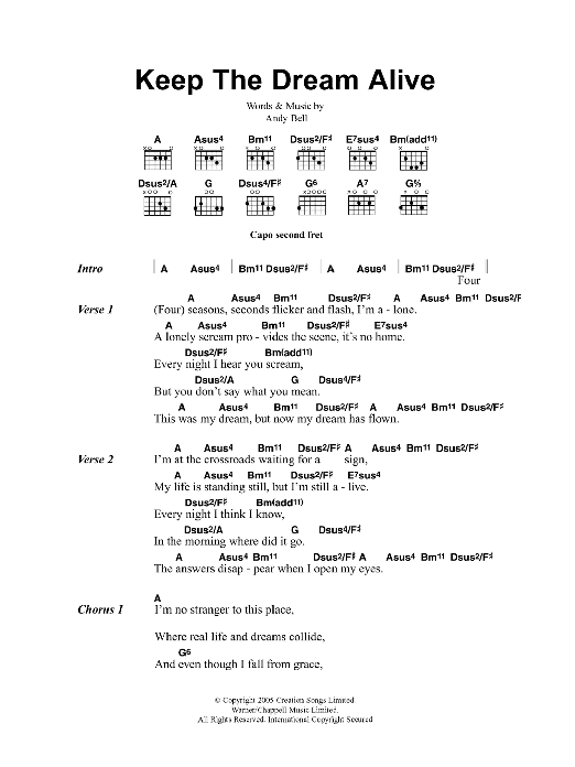 Oasis Keep The Dream Alive sheet music notes and chords. Download Printable PDF.