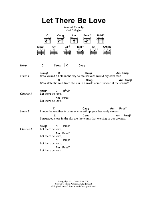 Oasis Let There Be Love sheet music notes and chords. Download Printable PDF.