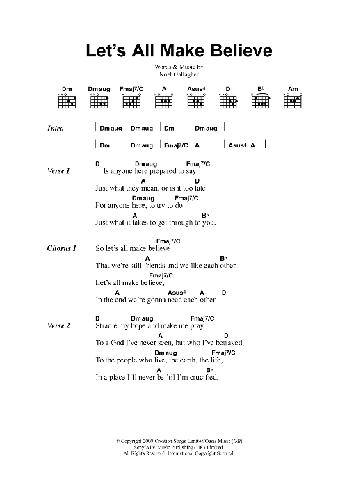 Oasis Let's All Make Believe sheet music notes and chords. Download Printable PDF.