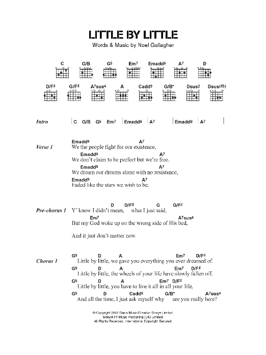 Oasis Little By Little sheet music notes and chords. Download Printable PDF.