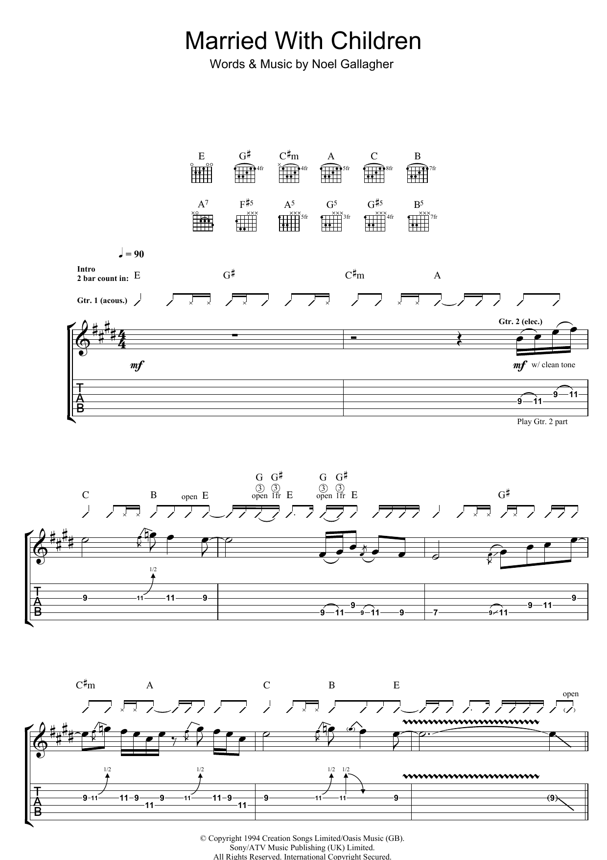 Oasis Married With Children sheet music notes and chords. Download Printable PDF.