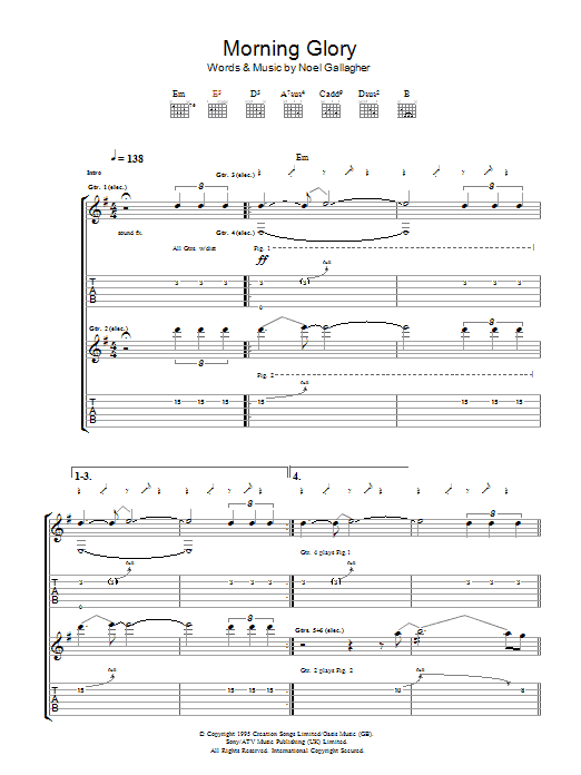 Oasis Morning Glory sheet music notes and chords. Download Printable PDF.