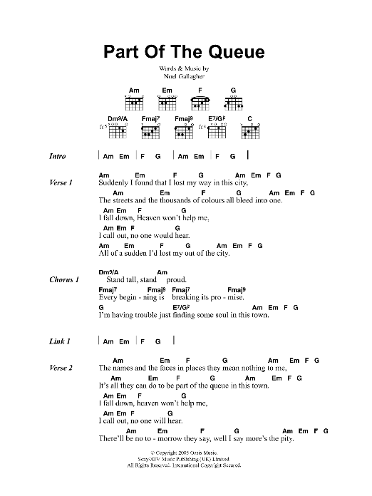 Oasis Part Of The Queue sheet music notes and chords. Download Printable PDF.