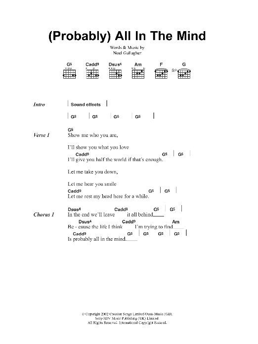 Oasis (Probably) All In The Mind sheet music notes and chords. Download Printable PDF.