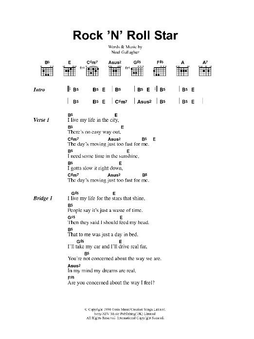 Oasis Rock 'n' Roll Star sheet music notes and chords. Download Printable PDF.