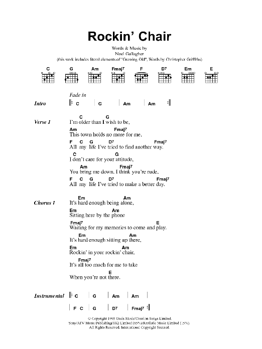 Oasis Rockin' Chair sheet music notes and chords. Download Printable PDF.