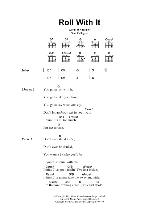 Oasis Roll With It sheet music notes and chords. Download Printable PDF.