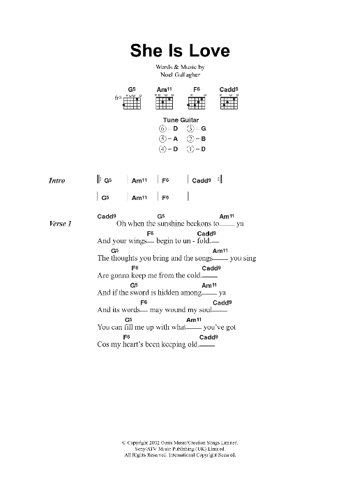 Oasis She Is Love sheet music notes and chords. Download Printable PDF.