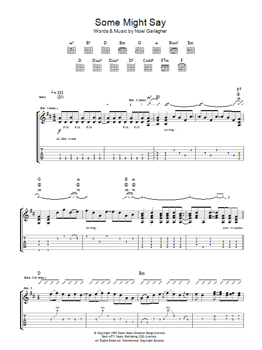 Oasis Some Might Say sheet music notes and chords. Download Printable PDF.