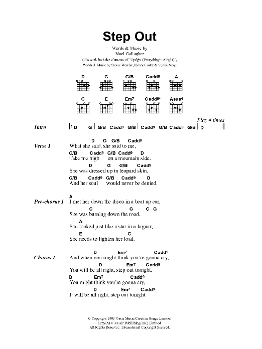 Oasis Step Out sheet music notes and chords. Download Printable PDF.