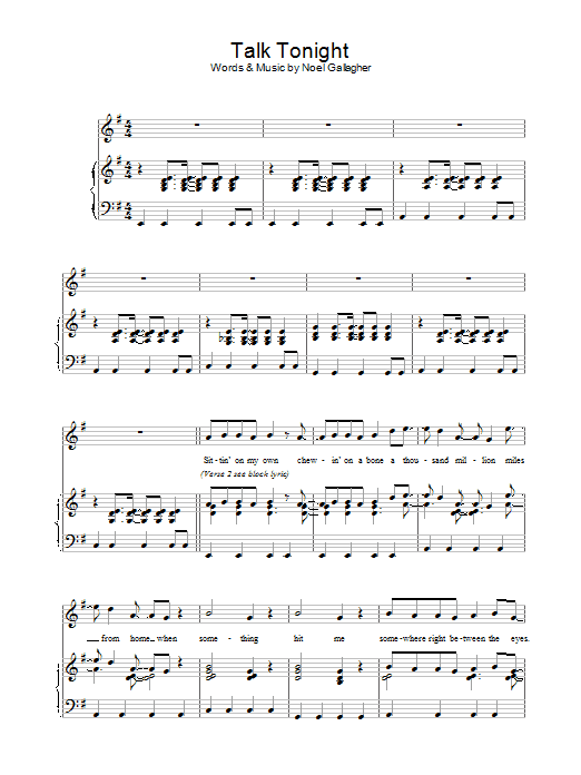 Oasis Talk Tonight sheet music notes and chords. Download Printable PDF.