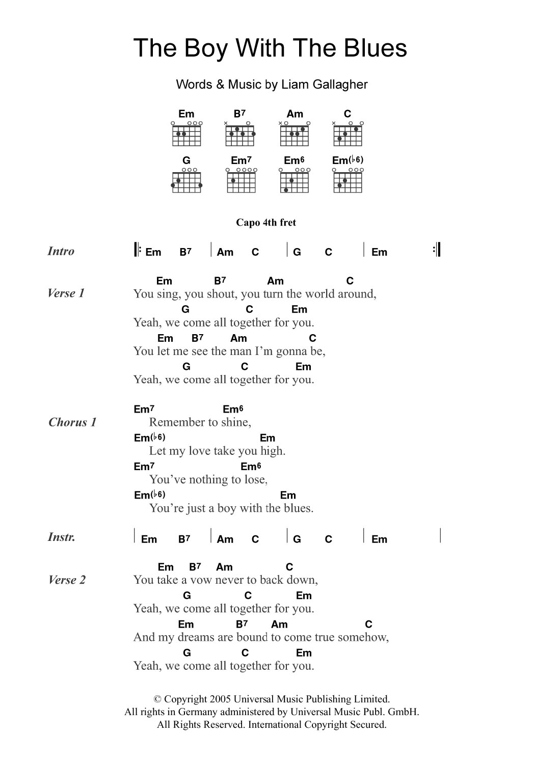 Oasis The Boy With The Blues sheet music notes and chords. Download Printable PDF.