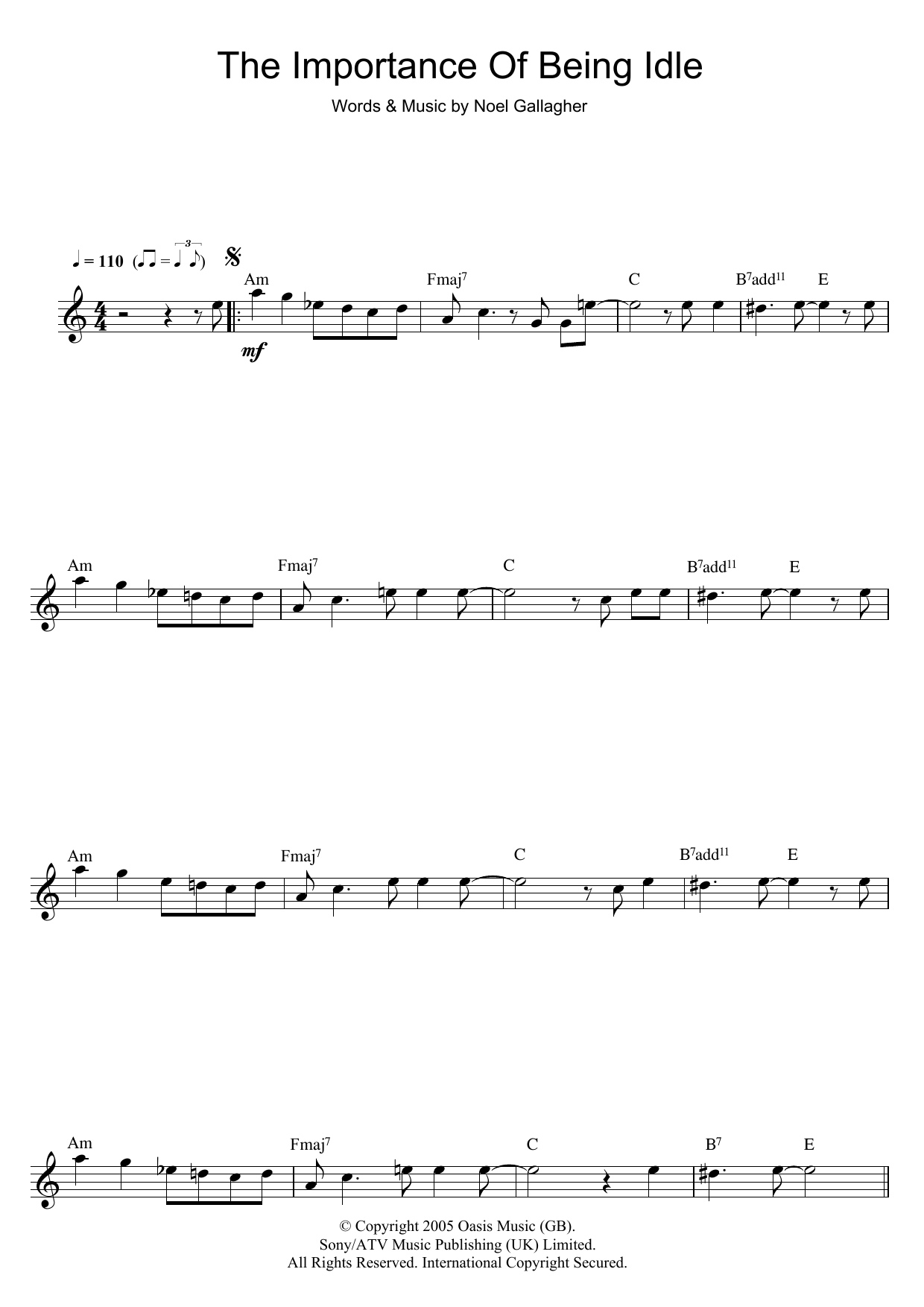 Oasis The Importance Of Being Idle sheet music notes and chords. Download Printable PDF.