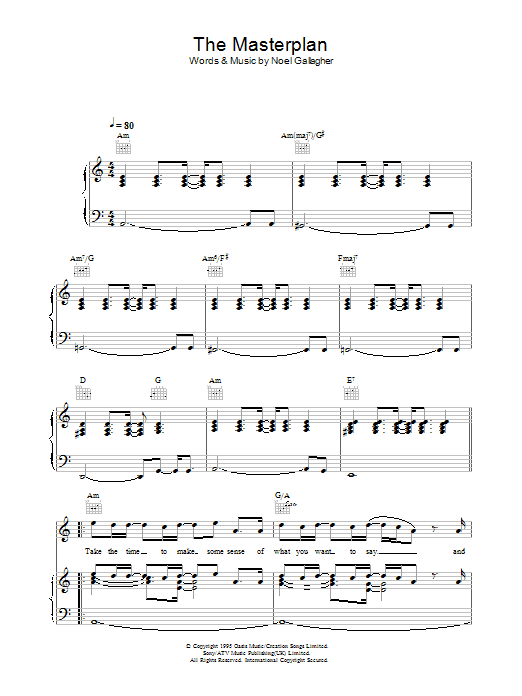 Oasis The Masterplan sheet music notes and chords arranged for Beginner Piano (Abridged)