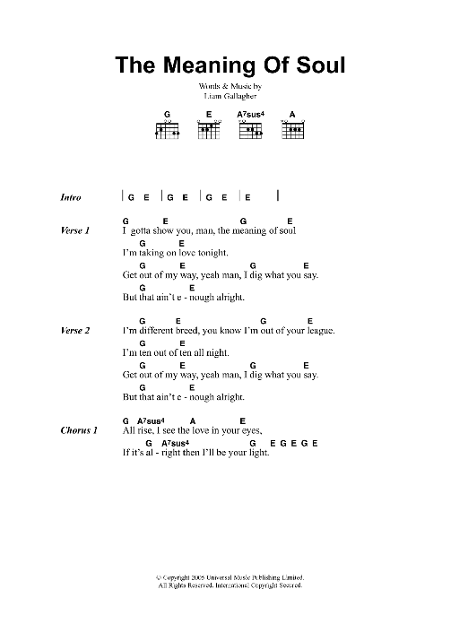 Oasis The Meaning Of Soul sheet music notes and chords. Download Printable PDF.