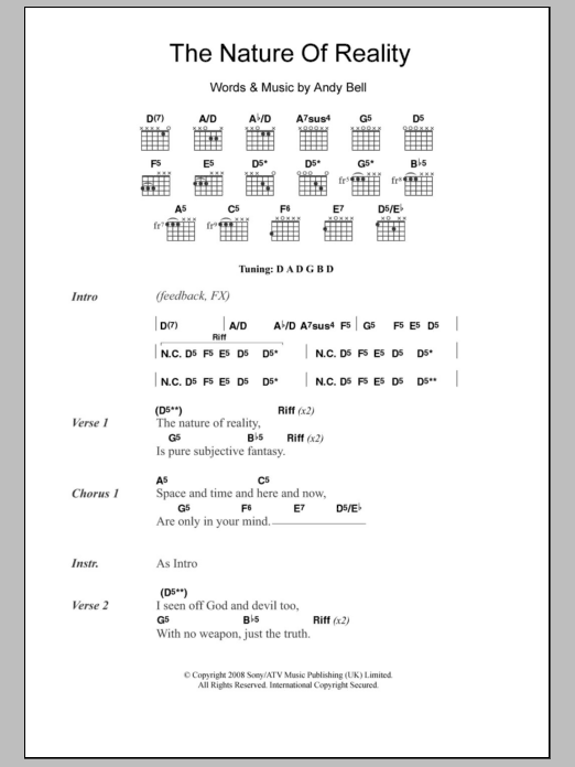 Oasis The Nature Of Reality sheet music notes and chords. Download Printable PDF.