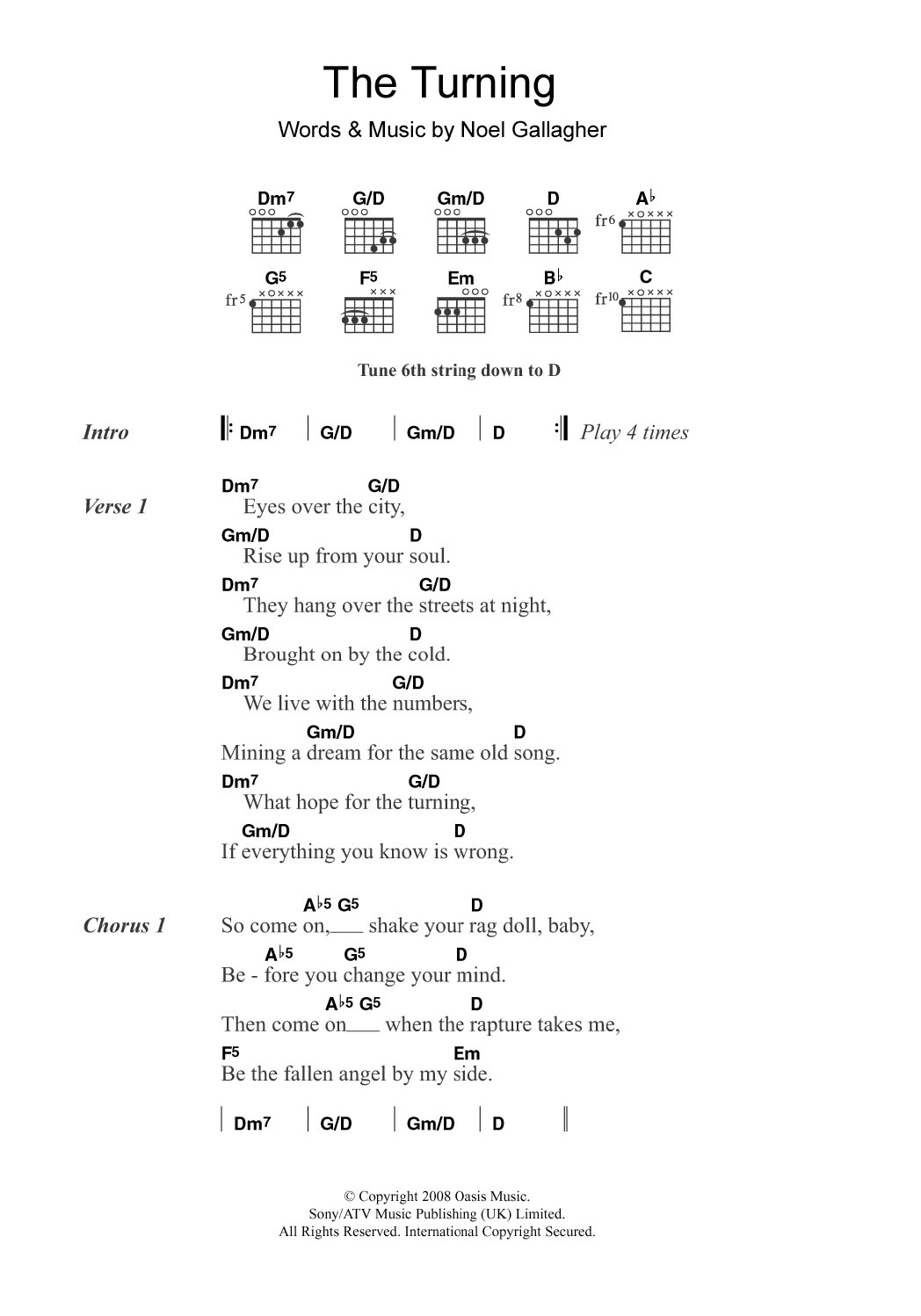 Oasis The Turning sheet music notes and chords. Download Printable PDF.