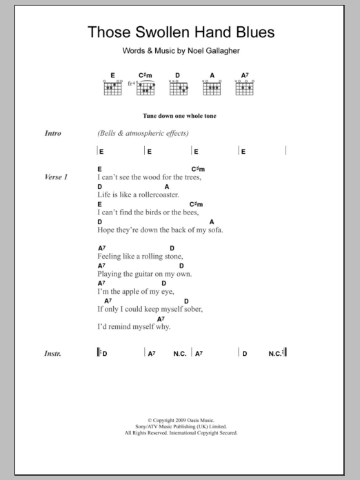 Oasis Those Swollen Hand Blues sheet music notes and chords. Download Printable PDF.