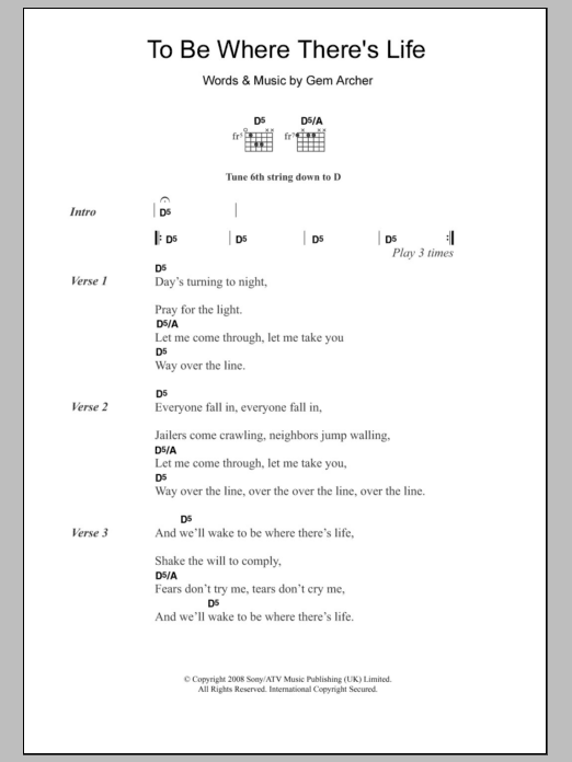 Oasis To Be Where There's Life sheet music notes and chords. Download Printable PDF.