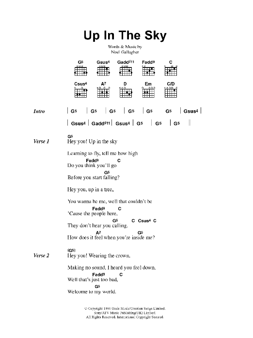 Oasis Up In The Sky sheet music notes and chords. Download Printable PDF.