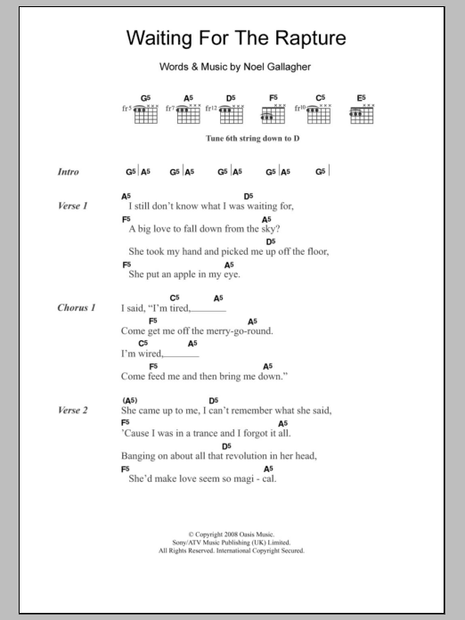 Oasis Waiting For The Rapture sheet music notes and chords. Download Printable PDF.