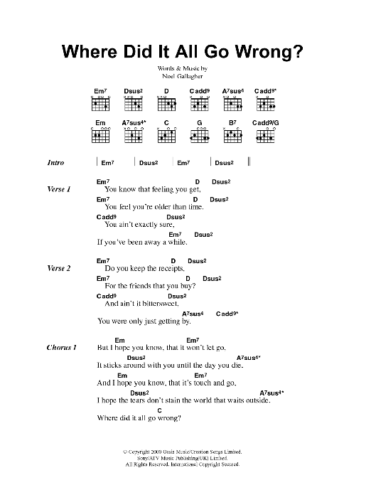 Oasis Where Did It All Go Wrong? sheet music notes and chords. Download Printable PDF.