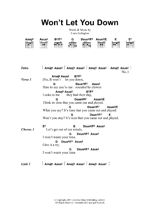 Oasis Won't Let You Down sheet music notes and chords. Download Printable PDF.