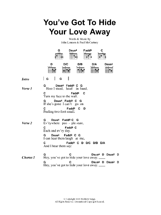 Oasis You've Got To Hide Your Love Away sheet music notes and chords. Download Printable PDF.