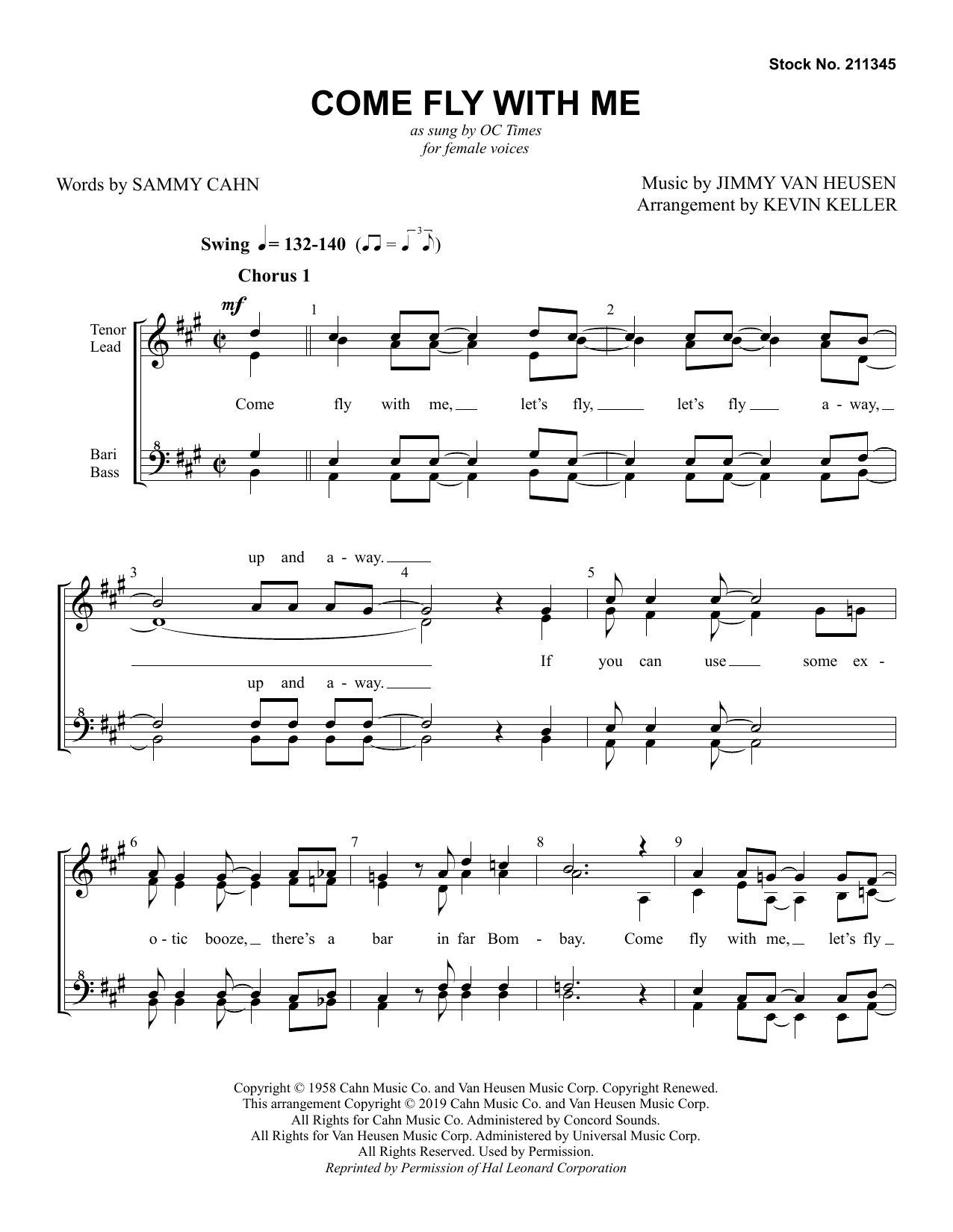 OC Times Come Fly With Me (arr. Kevin Keller) sheet music notes and chords. Download Printable PDF.