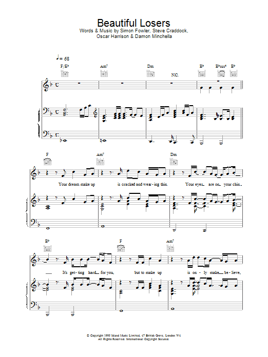 Ocean Colour Scene Beautiful Losers sheet music notes and chords arranged for Piano, Vocal & Guitar Chords