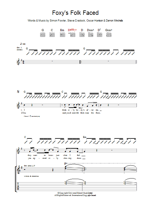 Ocean Colour Scene Foxy's Folk Faced sheet music notes and chords. Download Printable PDF.