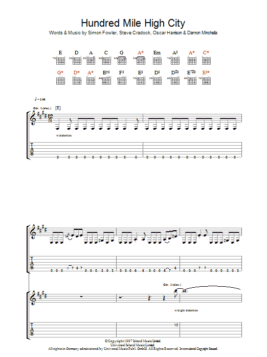 Ocean Colour Scene Hundred Mile High City sheet music notes and chords. Download Printable PDF.