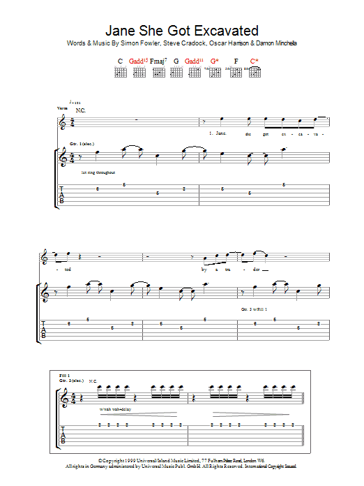 Learn to play Ocean Colour Scene Jane She Got Excavated sheet music for Guitar Tab in minutes. Price: 7.8900$ Ocean Colour Scene Jane She Got Excavated sheet music notes and chords arranged for Guitar Tab
