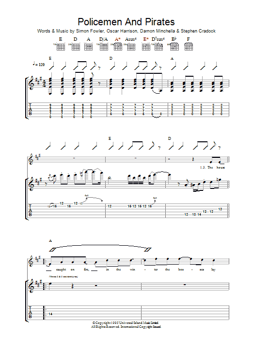 Learn to play Ocean Colour Scene Policemen And Pirates sheet music for Guitar Tab in minutes. Price: 7.8900$ Ocean Colour Scene Policemen And Pirates sheet music notes and chords arranged for Guitar Tab