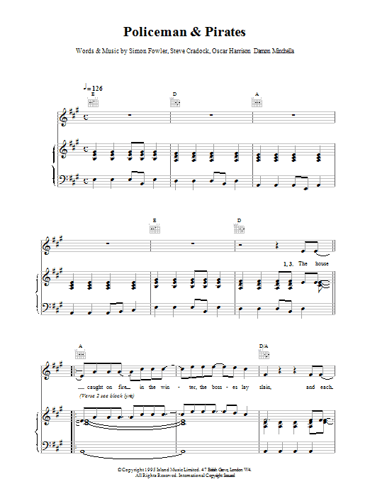 Ocean Colour Scene Policemen And Pirates sheet music notes and chords arranged for Piano, Vocal & Guitar Chords