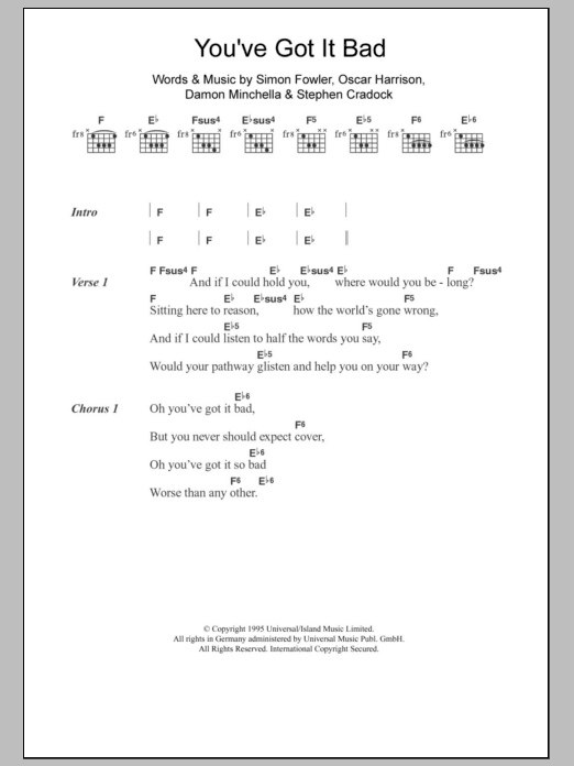 Ocean Colour Scene You've Got It Bad sheet music notes and chords. Download Printable PDF.