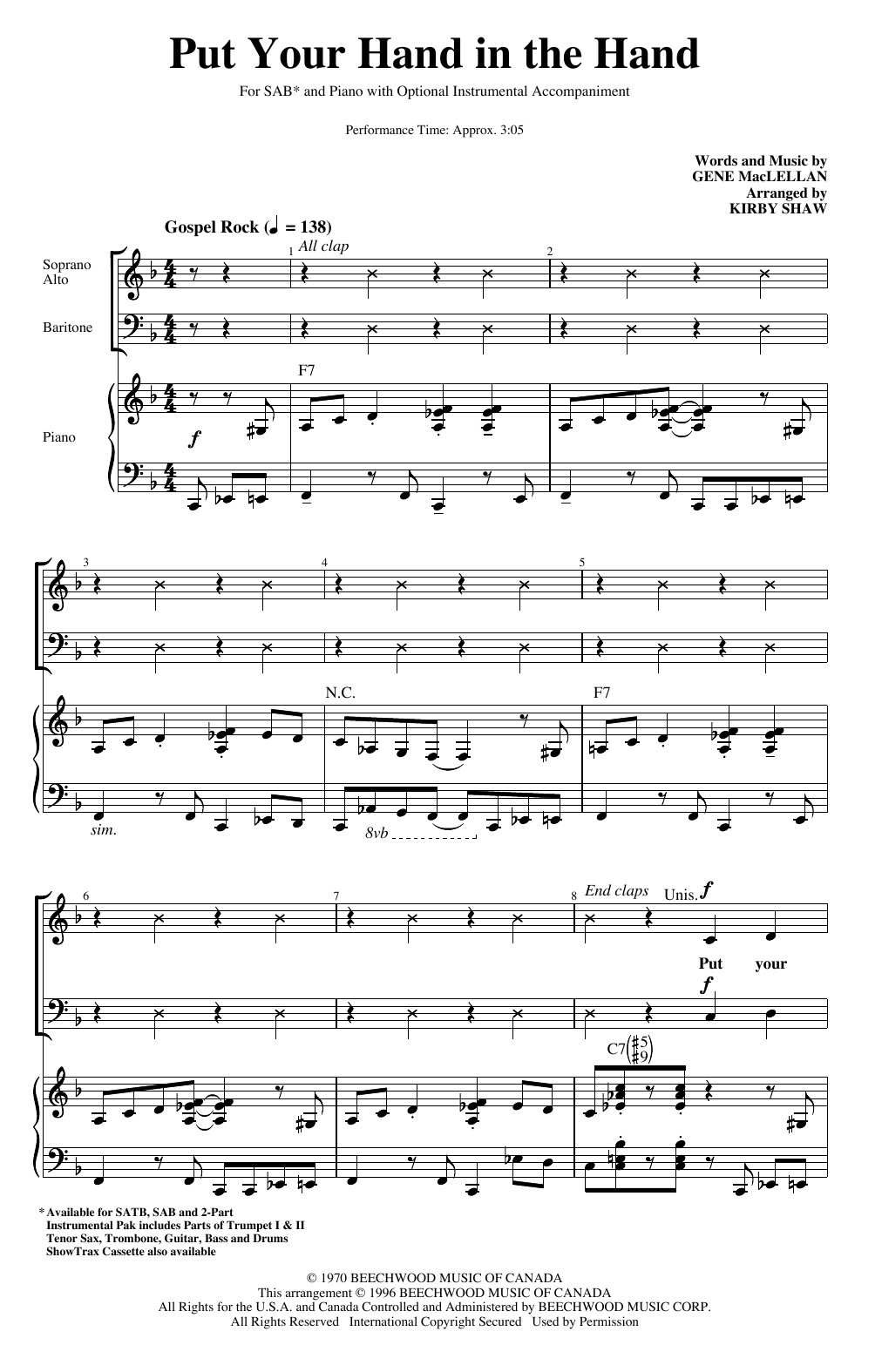 Ocean Put Your Hand In The Hand (arr. Kirby Shaw) sheet music notes and chords. Download Printable PDF.