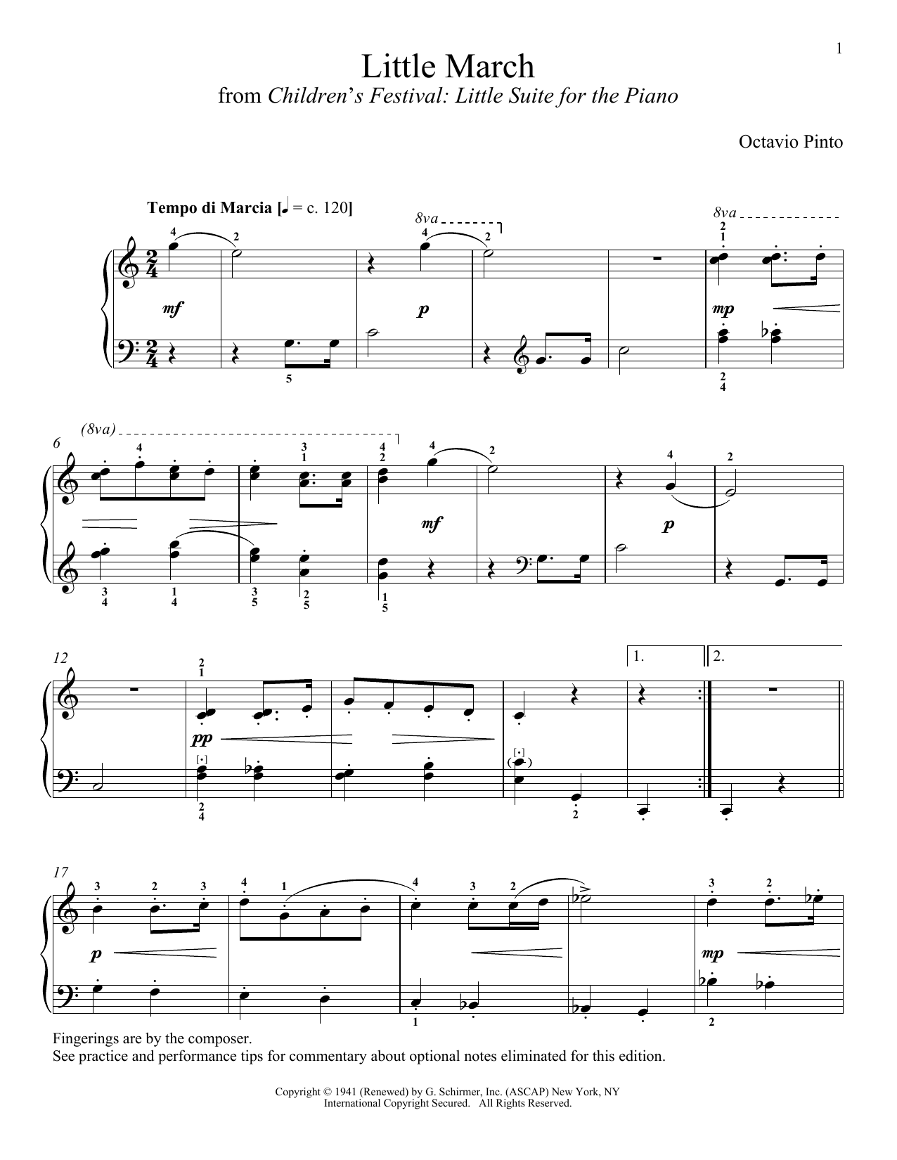 Learn to play Octavio Pinto Little March sheet music for Piano Solo in minutes. Price: 7.8900$ Octavio Pinto Little March sheet music notes and chords arranged for Piano Solo