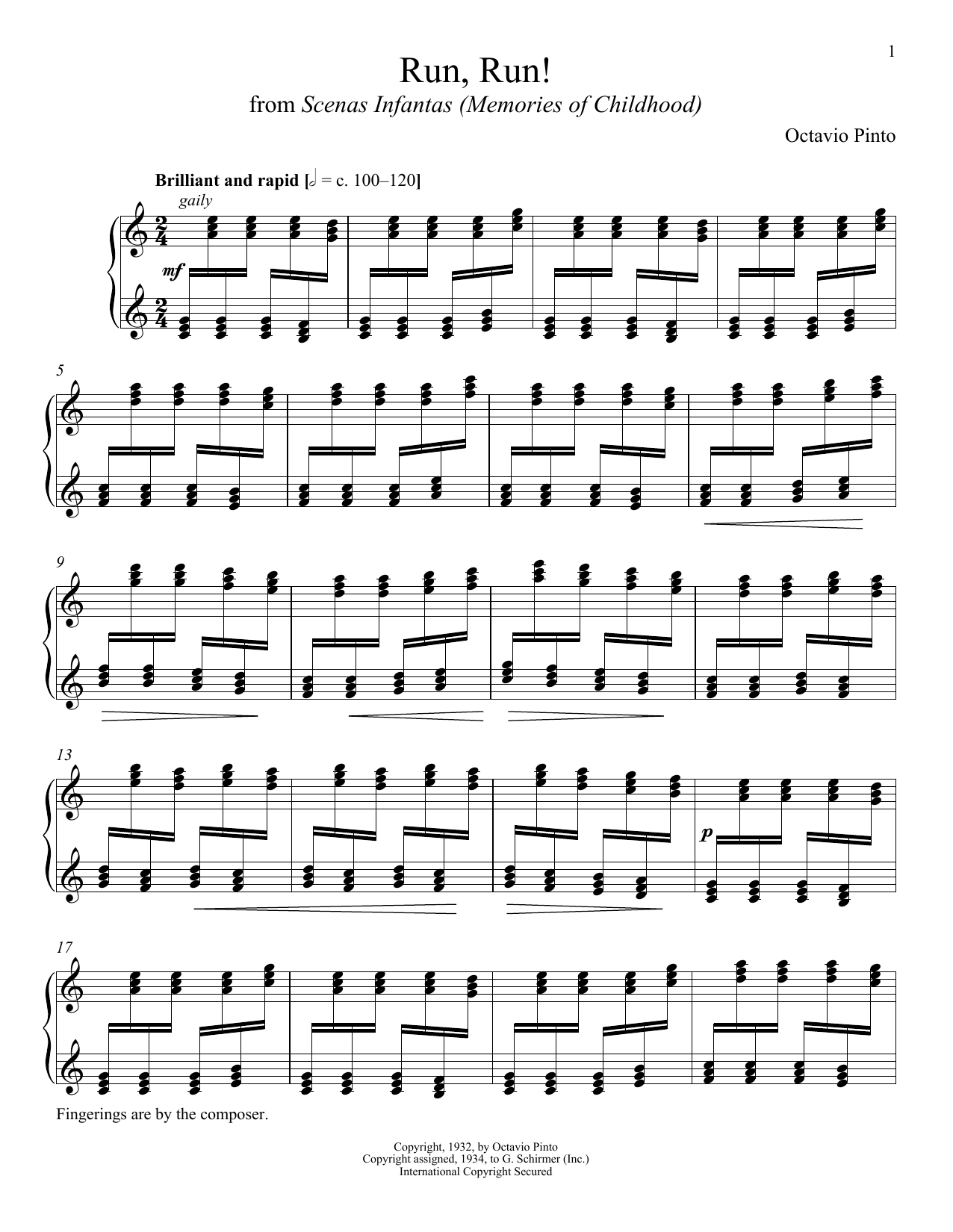 Learn to play Octavio Pinto Run, Run! sheet music for Piano Solo in minutes. Price: 7.8900$ Octavio Pinto Run, Run! sheet music notes and chords arranged for Piano Solo