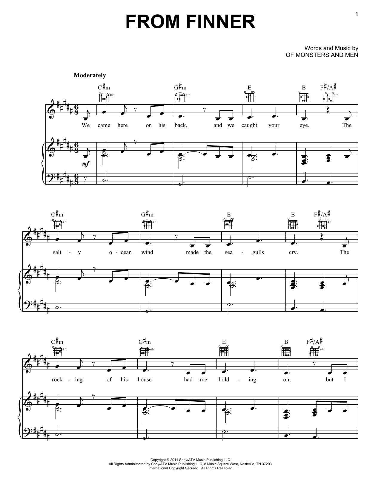 Learn to play Of Monsters and Men From Finner sheet music for Piano, Vocal & Guitar Chords (Right-Hand Melody) in minutes. Price: 7.8900$ Of Monsters and Men From Finner sheet music notes and chords arranged for Piano, Vocal & Guitar Chords (Right-Hand Melody)