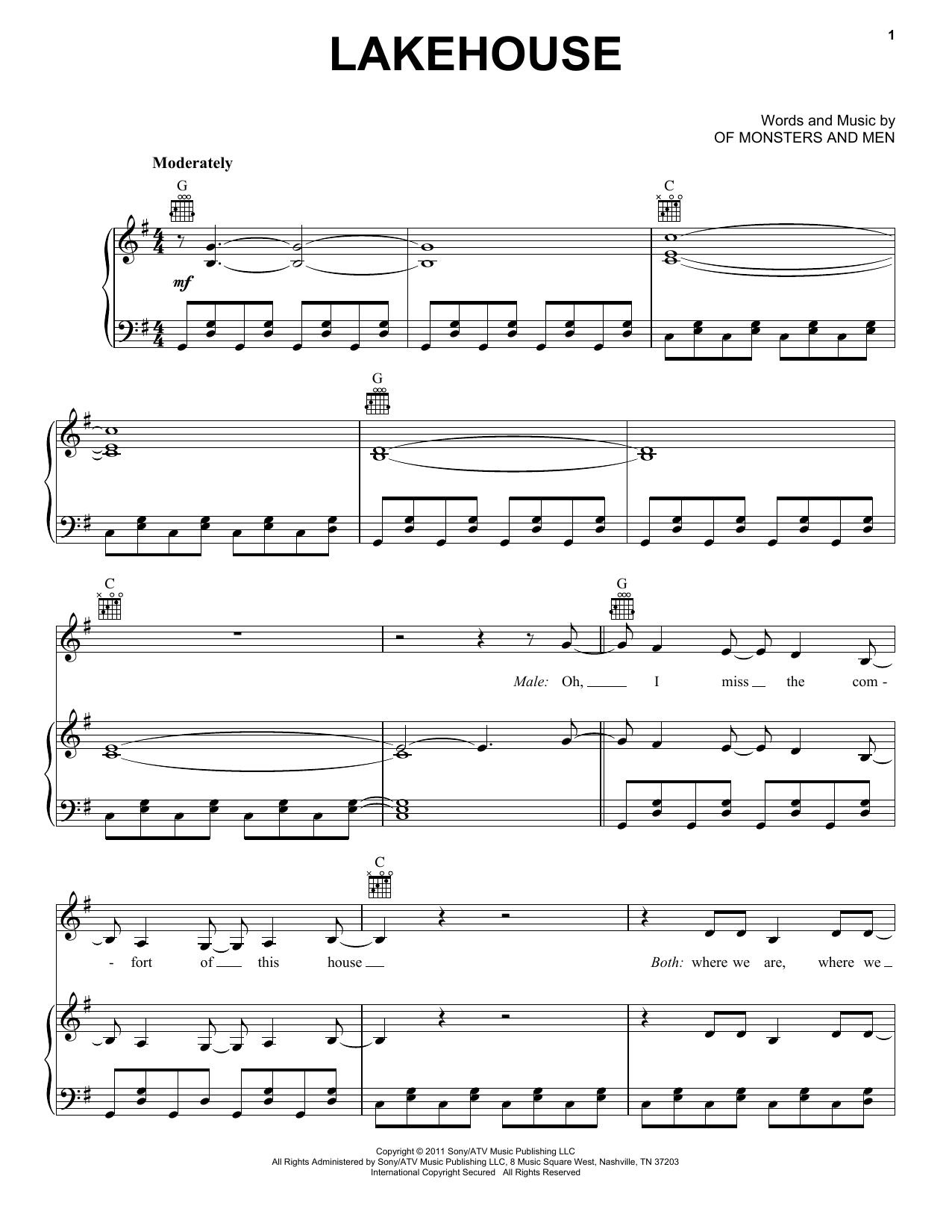Learn to play Of Monsters and Men Lakehouse sheet music for Piano, Vocal & Guitar Chords (Right-Hand Melody) in minutes. Price: 7.8900$ Of Monsters and Men Lakehouse sheet music notes and chords arranged for Piano, Vocal & Guitar Chords (Right-Hand Melody)