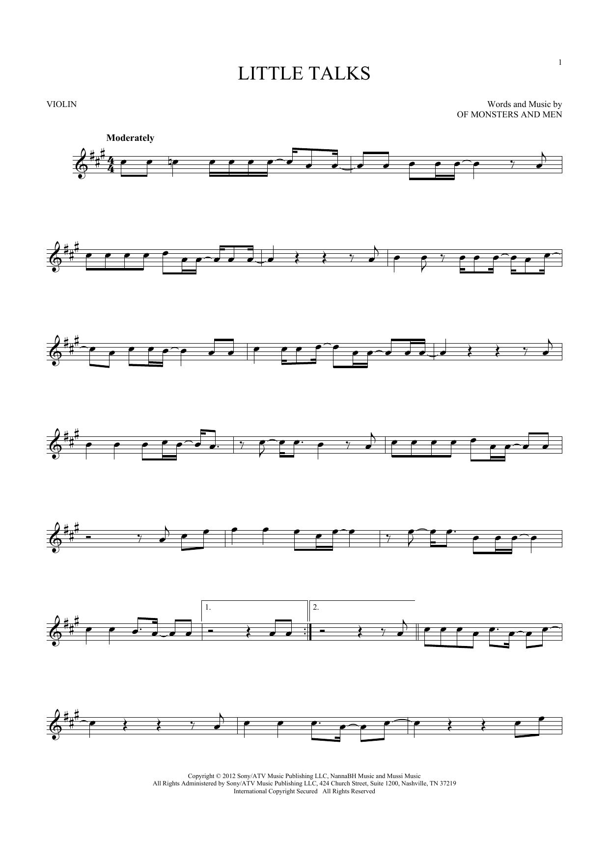 Of Monsters And Men Little Talks sheet music notes and chords. Download Printable PDF.