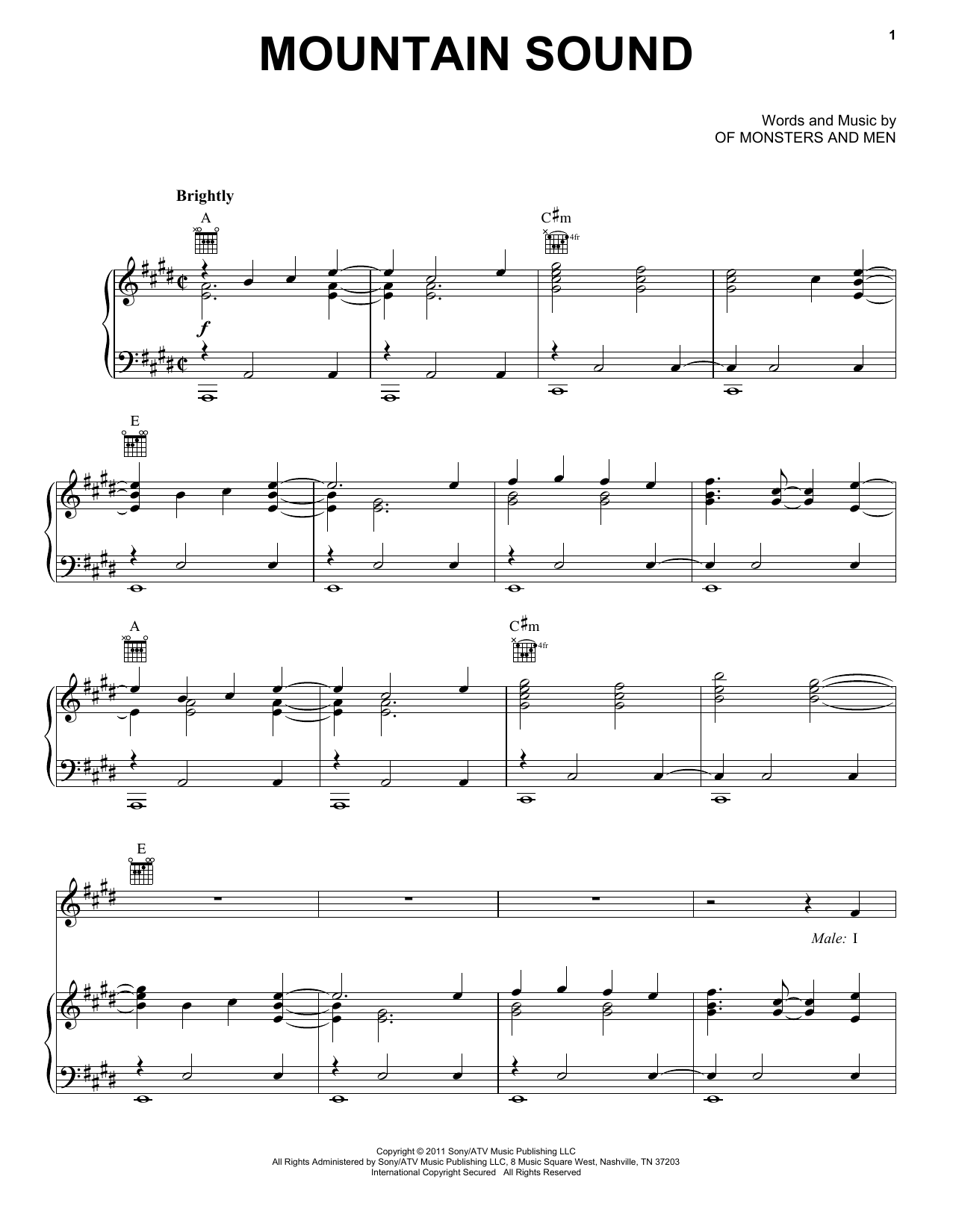 Learn to play Of Monsters and Men Mountain Sound sheet music for Piano, Vocal & Guitar Chords (Right-Hand Melody) in minutes. Price: 7.8900$ Of Monsters and Men Mountain Sound sheet music notes and chords arranged for Piano, Vocal & Guitar Chords (Right-Hand Melody)
