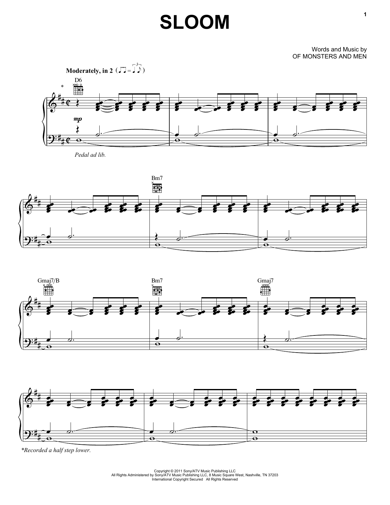 Learn to play Of Monsters and Men Sloom sheet music for Piano, Vocal & Guitar Chords (Right-Hand Melody) in minutes. Price: 7.8900$ Of Monsters and Men Sloom sheet music notes and chords arranged for Piano, Vocal & Guitar Chords (Right-Hand Melody)