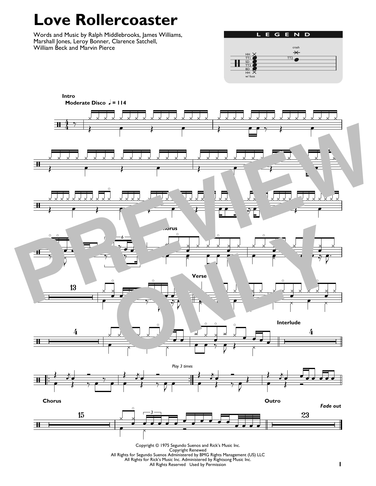 Ohio Players Love Rollercoaster sheet music notes and chords. Download Printable PDF.