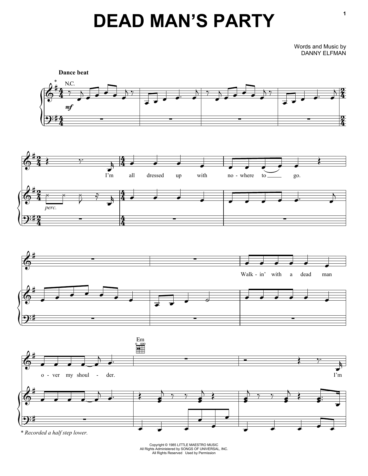 Oingo Boingo Dead Man's Party sheet music notes and chords. Download Printable PDF.