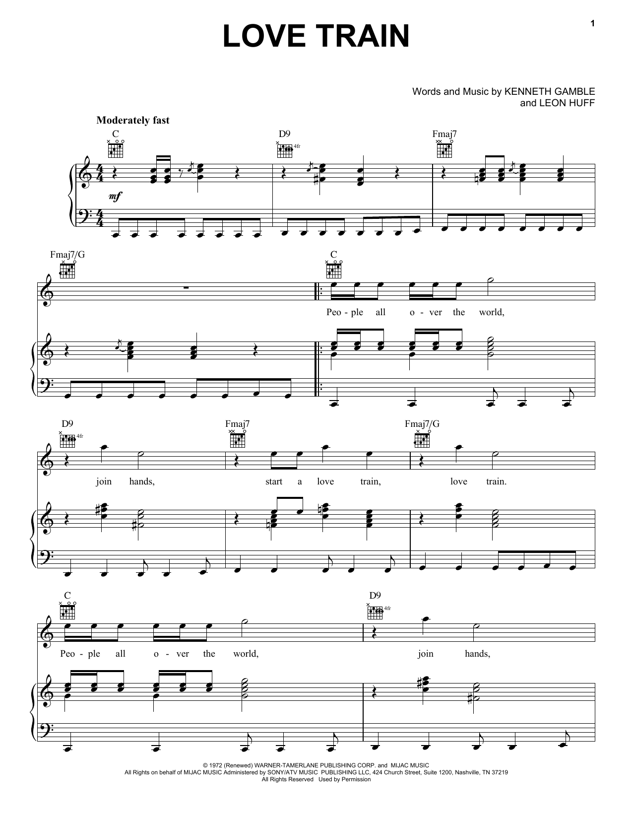 O'Jays Love Train sheet music notes and chords. Download Printable PDF.