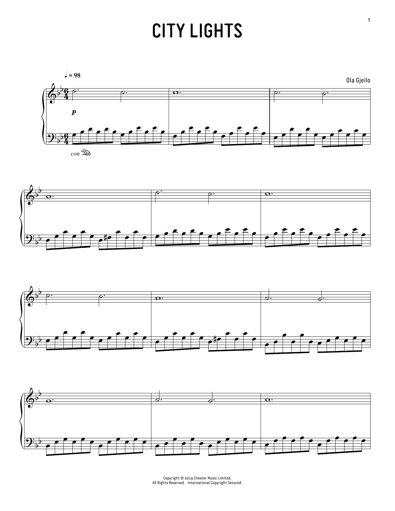 Ola Gjeilo City Lights sheet music notes and chords arranged for Piano Solo