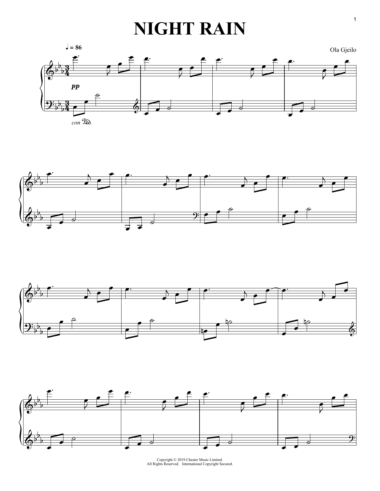 Learn to play Ola Gjeilo Night Rain sheet music for Piano Solo in minutes. Price: 7.8900$ Ola Gjeilo Night Rain sheet music notes and chords arranged for Piano Solo
